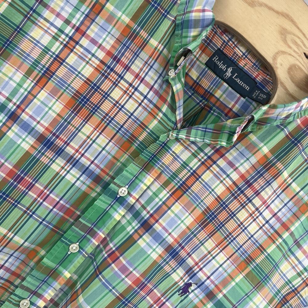 Polo Ralph Lauren Short Sleeve Multicolor Plaid Button Down Purple Pony 3XB
